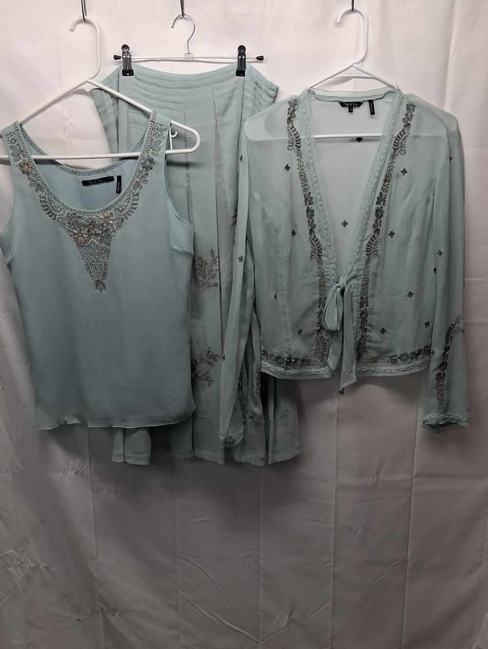 NIC+ZOE Light Mint Embellished Three-Piece Skirt Set